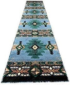 YHSF South West Native American Area Rug C318 - Easy Clean, Thick, Soft, Durable Native Tribal American Indian Inspired Rug for Bedroom/Living Room and More - Blue-Green, 2 ft 4 in x 10 ft 11 in