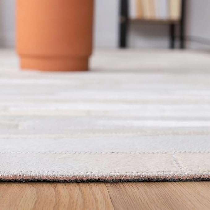 Cowhide Leather Rug for Living Room 9x12 Natural Leather Rug Modern Stripes Style Floor Carpet for Home Decor | Superior Indoor Area Rug White