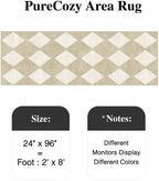 2x8 Runner Checkered Rug for Hallways Beige Washable Long Carpet Non-Slip Low Pile Boho Indoor Accent Throw Rug for Entrance Kitchen Bedroom Dining Laundry