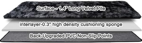 Shaggy Soft Fluffy Rug Plush Rugs Non-Slip Indoor Floor Carpet for Living Room Anti-Skid Indoor Carpet Tie-Dyed Black Grey 2x6Feet