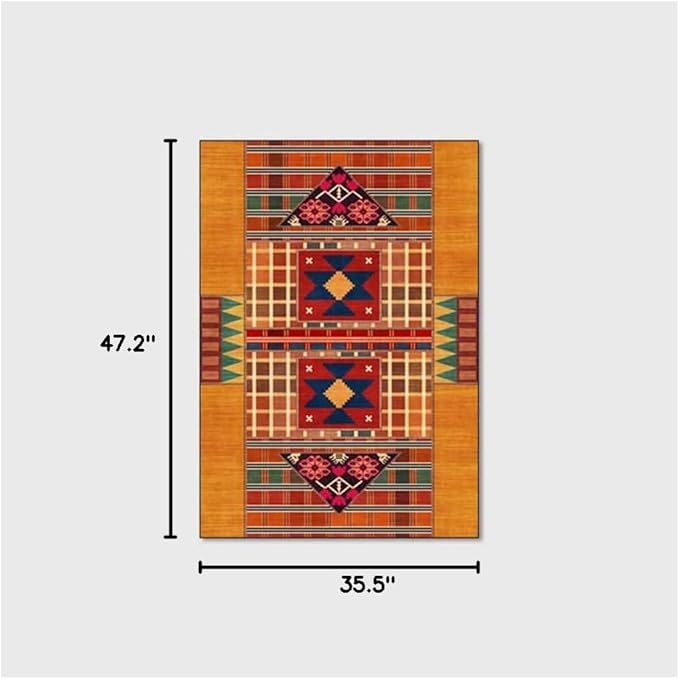 Vintage Boho Area Rugs Multicolor Ethnic Style Geometric Splicing Carpets Bedroom Living Room Kitchen Floor Mats Indoor Outdoor Non-Shedding Runner Rug Home Décor Carpet 3' X 4'