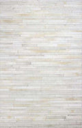 Premium Cowhide Leather Striped Area Rug, 6x9 ft, Beige, Contemporary Style, Hand-tufted, Indoor Use, Dining Room, 17.6 lbs
