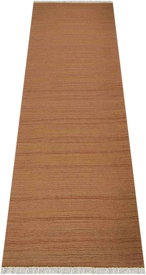 Rugsotic Carpets Hand Woven Flat Weave Kilim Wool ECO-Friendly Area Rugs - 2'6''x6', Runner Shape, Orange Color, Solid Plain Design, Low Pile Handmade Rugs for Living Room, Bed Room (D00111)
