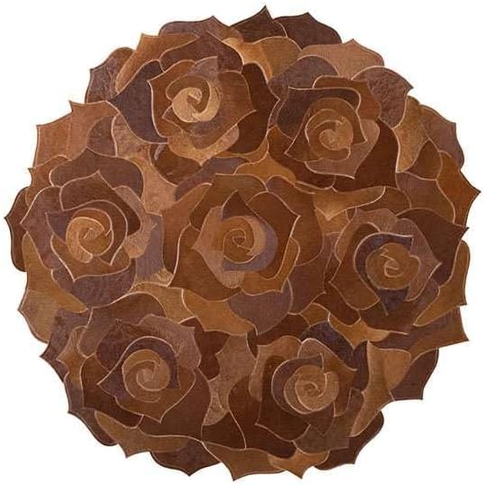 Round Floral Area Rug – Elegant Textured Rose Design – Soft Decorative Circle Mat with Non-Slip Backing for Living Room, Bedroom, Nursery, or Entryway (Brown_6x6 ft)
