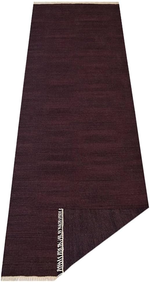 Rugsotic Carpets Hand Woven Flat Weave Kilim Wool ECO-Friendly Area Rugs - 2'6''x10', Runner Shape, Plum Color, Solid Plain Design, Low Pile Handmade Area Rugs for Living Room, Bed Room (D00111)