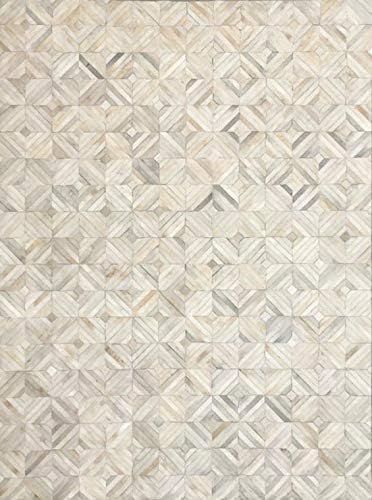 Premium Diamond Patterned Leather Area Rug - 6X9 ft - White- Luxury Non Slip Floor Accent for Dining Room, Living Room, Entryway, Elegant Collection Indoor Carpet