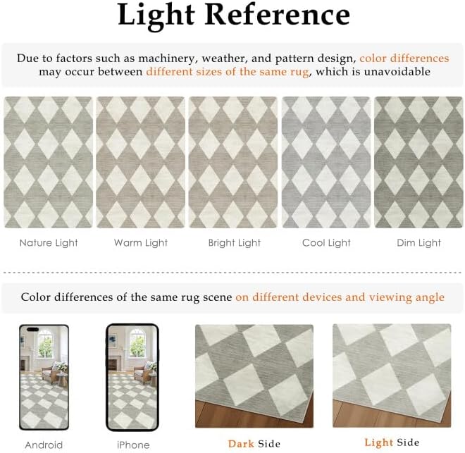 8x10 Checkered Area Rugs for Living Room Grey Machine Washable Large Rug Non-Slip Stain Resistant Low Pile Boho Accent Indoor Throw Carpet for Bedroom Dining Room Home Aesthetic Decor