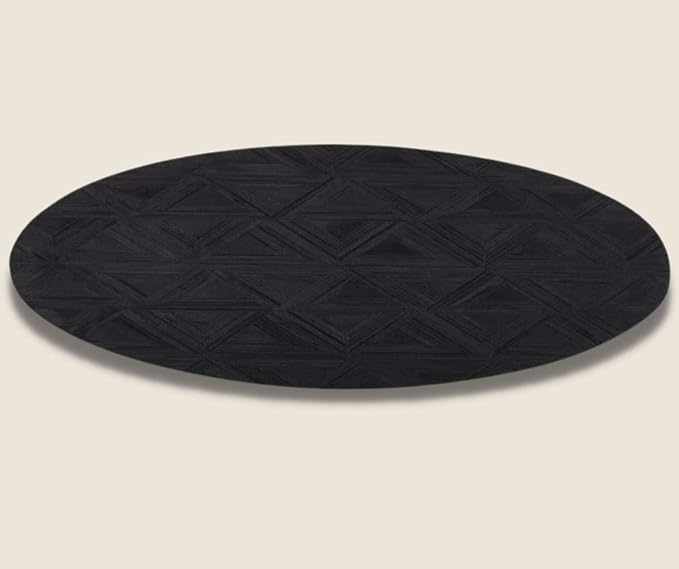 Black Round Rug 9x9 ft – Soft Anti-Slip Modern Faux Leather Area Carpet with Textured Geometric Pattern Rug for Living Room, Bedroom, Dining, Kids Room, Playroom, Lounge & Home Decor