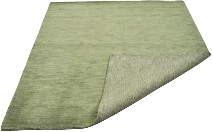 Hand Knotted Loom Wool ECO-Friendly Area Rugs - 6'x6', Square, Green Color, Solid Plain Design, High Pile Thick Handmade Anti Skid Area Rugs for Living Room, Bed Room (L00111)