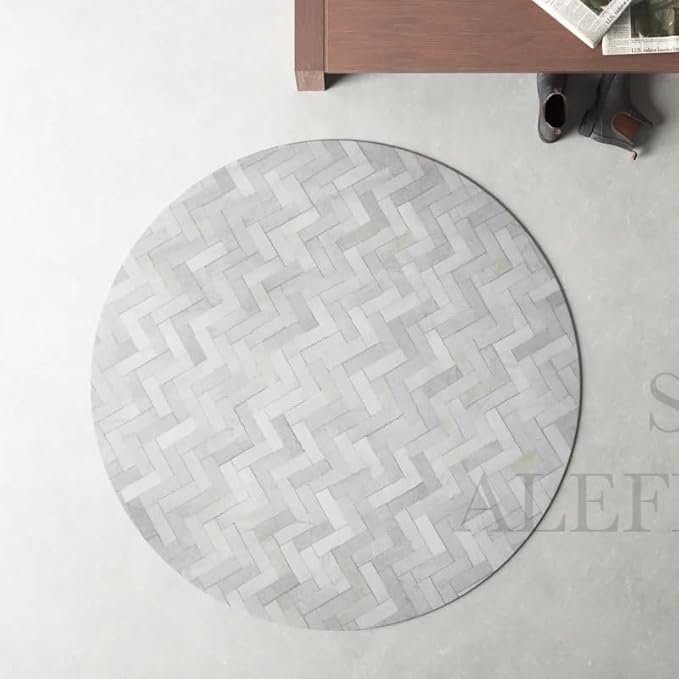 Sn Alef Home Soft Textured Round Rug | White & Grey Woven Carpet for Living Room Bedroom | Minimalist Handcrafted Circular Floor Mat for Home & Décor (Gray_10x10 ft)