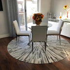 Faux Cowhide Round Area Rug | Non-Slip Leather Floor Carpet for Living Room, Bedroom, and Home Décor | Modern Stylish Accent Rug(Grey_4x4)