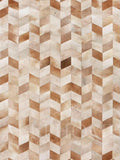 Faux Cowhide Chevron Pattern Area Rug – Beige Geometric Leather Carpet | Modern Durable Floor Accent for Living Room, Bedroom, Dining Room & Office | Size 4x6 ft