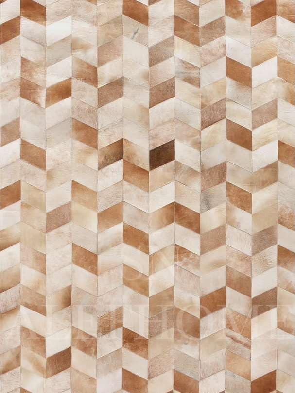 Faux Cowhide Chevron Pattern Area Rug – Beige Geometric Leather Carpet | Modern Durable Floor Accent for Living Room, Bedroom, Dining Room & Office | Size 4x6 ft