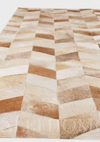 Faux Cowhide Chevron Pattern Area Rug – Beige Geometric Leather Carpet | Modern Durable Floor Accent for Living Room, Bedroom, Dining Room & Office | Size 4x6 ft