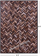 Modern Design Premium Cowhide Leather Carpet with Chevron Pattern, Area Rug (Natural Multi Brown, 3x10)