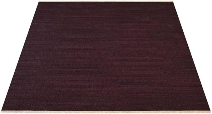Rugsotic Carpets Hand Woven Flat Weave Kilim Wool ECO-Friendly Area Rugs - 10'x10', Square Shape, Plum Color, Solid Plain Design, Low Pile Handmade Area Rugs for Living Room, Bed Room (D00111)