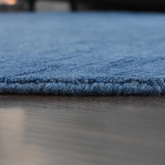 Hand Knotted Loom Wool ECO-Friendly Area Rugs - 8'x8', Round, Blue Color, Solid Plain Design, High Pile Thick Handmade Anti Skid Area Rugs for Living Room, Bed Room (L00111)