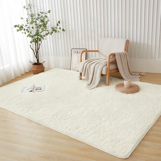 Andency 6x9 Area Rugs Cream,Large Shag Fluffy Soft Shaggy Rugs for Living Room Bedroom, Non-Slip Thick Plush Carpet for Kids Girls and Boys, Dorm Nursery Home Decor Aesthetic