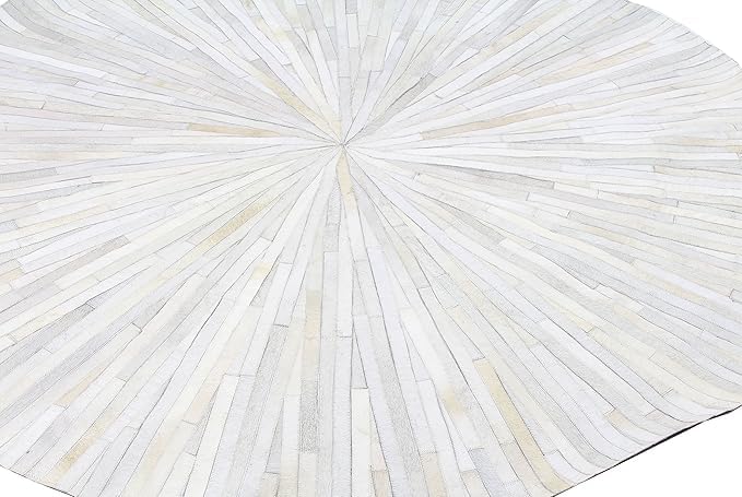 Faux Cowhide Round Area Rug | Non-Slip Leather Floor Carpet for Living Room, Bedroom, and Home Décor | Modern Stylish Accent Rug(White_5x5)