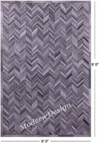 Modern Design Premium Cowhide Leather Carpet with Chevron Pattern, Area Rug (Natural Multi Grey, 4x6)