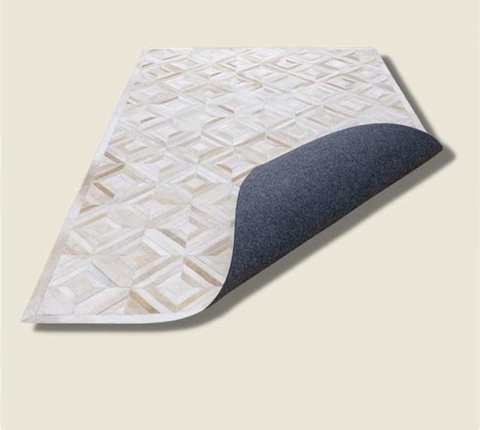 Premium Diamond Patterned Leather Area Rug - 3X5 ft - White- Luxury Non Slip Floor Accent for Dining Room, Living Room, Entryway, Elegant Collection Indoor Carpet