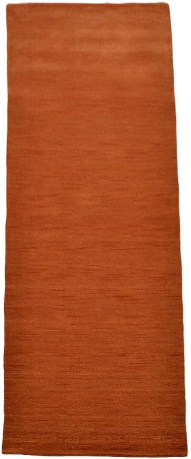 Hand Knotted Loom Wool ECO-Friendly Area Rugs - 2'6''x10', Runner, Orange Color, Solid Plain Design, High Pile Handmade Anti Skid Area Rugs for Living Room, Bed Room (L00111)