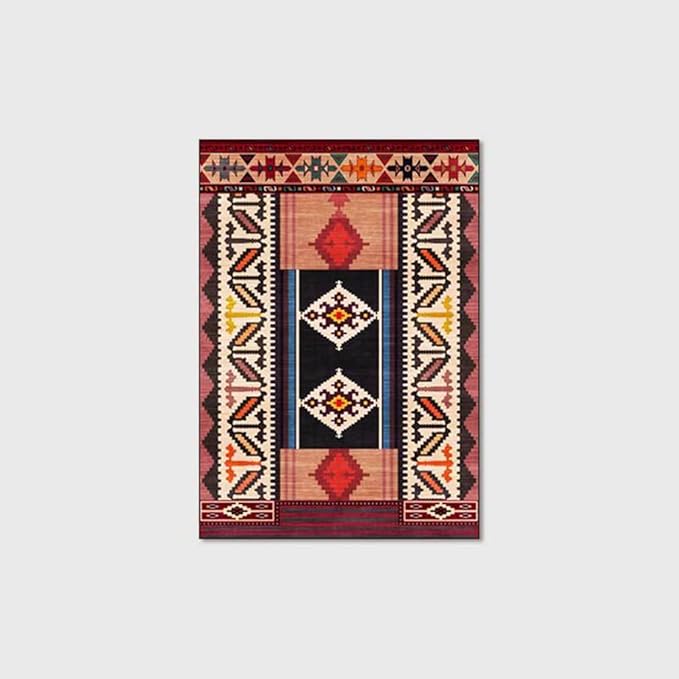 Vintage Boho Area Rugs Multicolor Ethnic Style Geometric Splicing Carpets Bedroom Living Room Kitchen Floor Mats Indoor Outdoor Non-Shedding Runner Rug Home Décor Carpet 2' X 3'