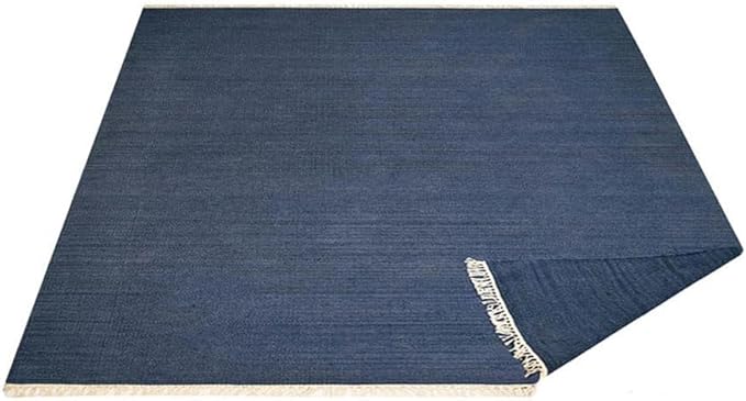 Rugsotic Carpets Hand Woven Flat Weave Kilim Wool ECO-Friendly Area Rugs - 8'x8', Square Shape, Blue Color, Solid Plain Design, Low Pile Handmade Area Rugs for Living Room, Bed Room (D00111)