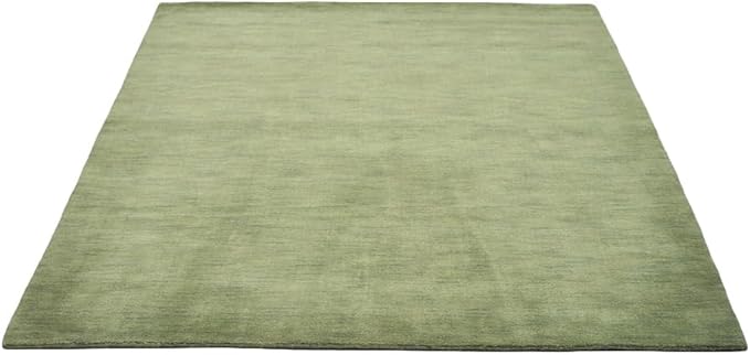 Hand Knotted Loom Wool ECO-Friendly Area Rugs - 8'x8', Square, Green Color, Solid Plain Design, High Pile Thick Handmade Anti Skid Area Rugs for Living Room, Bed Room (L00111)