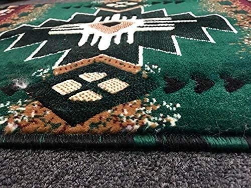 YHSF South West Native American Area Rug C318 - Easy Clean, Thick, Soft, Durable Native Tribal American Indian Inspired Rug for Bedroom/Living Room and More - Hunter Green, 2 ft 4 in x 10 ft 11 in