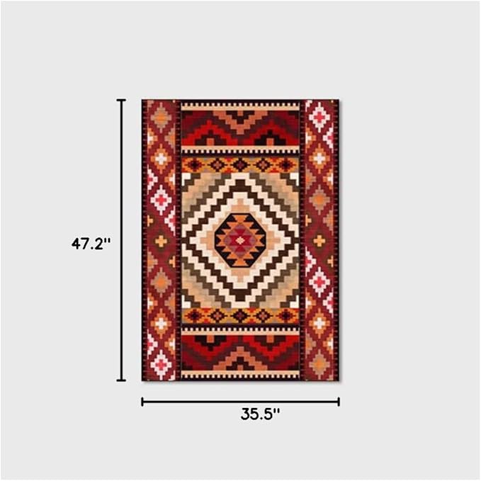 Vintage Boho Area Rugs Multicolor Ethnic Style Geometric Splicing Carpets Bedroom Living Room Kitchen Floor Mats Indoor Outdoor Non-Shedding Runner Rug Home Décor Carpet 3' X 4'