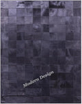 Modern Design Premium Cowhide Leather Carpet with Chevron Pattern, Area Rug (Black, 2x3)