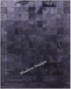 Modern Design Premium Cowhide Leather Carpet with Chevron Pattern, Area Rug (Black, 8x10)