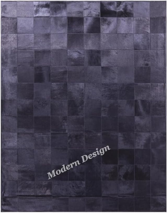 Modern Design Premium Cowhide Leather Carpet with Chevron Pattern, Area Rug (Black, 3x12)