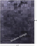 Modern Design Premium Cowhide Leather Carpet with Chevron Pattern, Area Rug (Black, 9'6"x14'0)