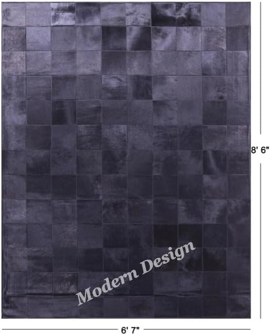 Modern Design Premium Cowhide Leather Carpet with Chevron Pattern, Area Rug (Black, 9x15)