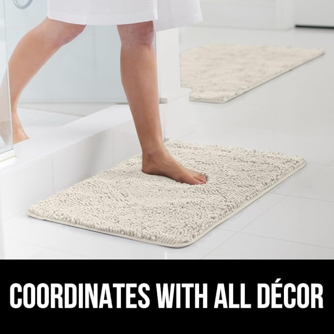 GORILLA GRIP Bath Rug Mat 30x20, Thick Soft Absorbent Chenille, Quick Dry Microfiber Mats, Rubber Backing Washable Shower Floor Rugs, US Designed Bathroom Bathmat Home Decor Accessories, Ivory Cream
