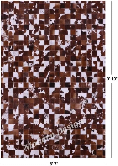 Modern Design Premium Cowhide Leather Carpet with Chevron Pattern, Area Rug (Brwon/White, 2x3)