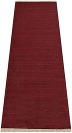 Rugsotic Carpets Hand Woven Flat Weave Kilim Wool ECO-Friendly Area Rugs - 2'6"x8', Runner Shape, Dark Red Color, Solid Plain Design, Low Pile Handmade Rugs for Living Room, Bed Room (D00111)