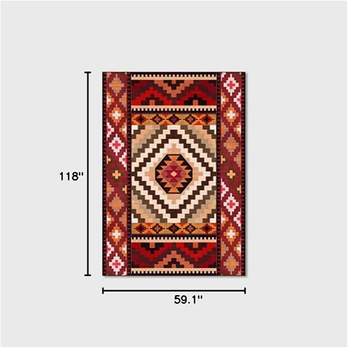 Vintage Boho Area Rugs Multicolor Ethnic Style Geometric Splicing Carpets Bedroom Living Room Kitchen Floor Mats Indoor Outdoor Non-Shedding Runner Rug Home Décor Carpet 5' X 10'