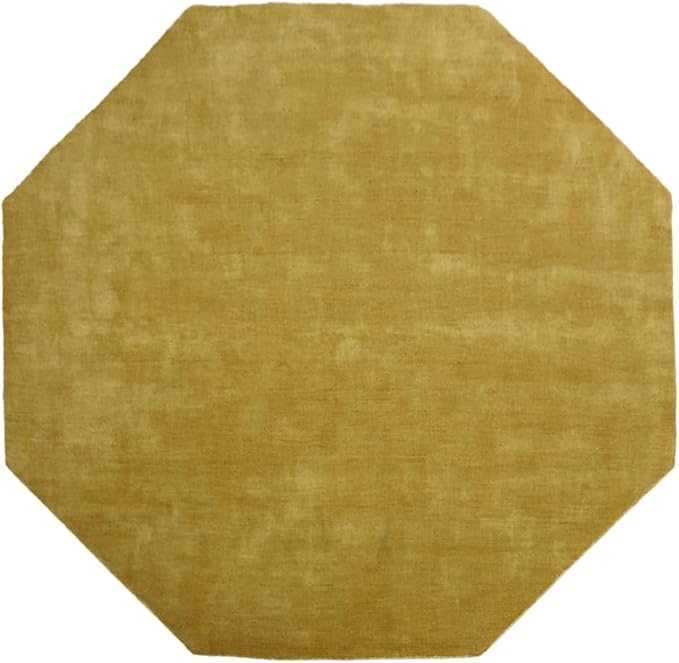 Hand Knotted Loom Wool ECO-Friendly Area Rugs - 8'x8', Octagon, Orange Color, Solid Plain Design, High Pile Thick Handmade Anti Skid Area Rugs for Living Room, Bed Room (L00111)