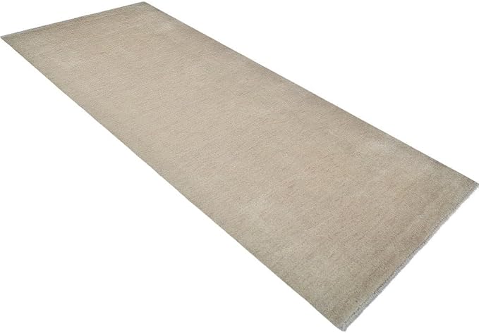 Rugsotic Carpets Hand Knotted Loom Wool ECO-Friendly Area Rugs - 2'8''x10', Runner, Beige Color, Solid Plain Design, High Pile Handmade Anti Skid Area Rugs for Living Room, Bed Room (L00111)