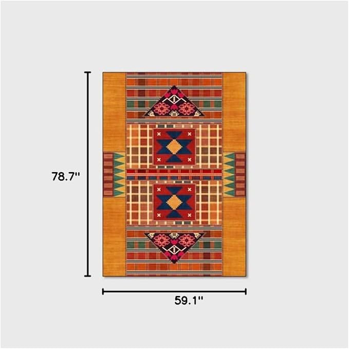 Vintage Boho Area Rugs Multicolor Ethnic Style Geometric Splicing Carpets Bedroom Living Room Kitchen Floor Mats Indoor Outdoor Non-Shedding Runner Rug Home Décor Carpet 5' X 6.5'