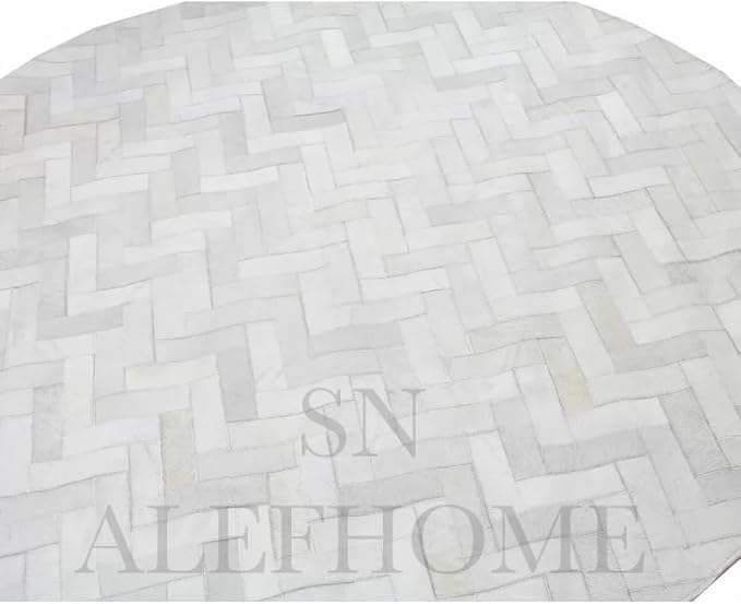 Sn Alef Home Soft Textured Round Rug | White & Grey Woven Carpet for Living Room Bedroom | Minimalist Handcrafted Circular Floor Mat for Home & Decor(Gray_8x8 ft)