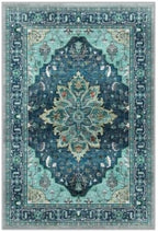 Area Rugs 3'x9' Washable Non-Slip, Floral Vintage Distress Print Pattern Medallion Carpet for Living Room Bedroom Dining Room, Teal Green Lake Blue Turquoise