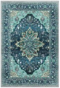 Area Rugs 3'x7' Washable Non-Slip, Floral Vintage Distress Print Pattern Medallion Carpet for Living Room Bedroom Dining Room, Teal Green Lake Blue Turquoise