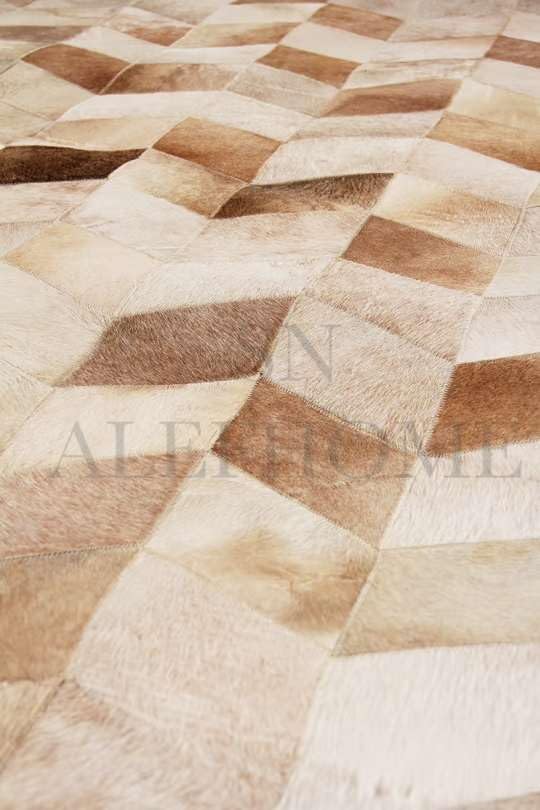 Faux Cowhide Chevron Pattern Area Rug – Beige Geometric Leather Carpet | Modern Durable Floor Accent for Living Room, Bedroom, Dining Room & Office | Size 5x8 ft