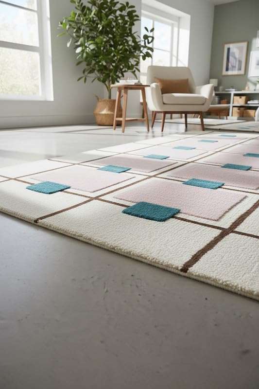 Greer Wool Area Rug - Chic Hand-Tufted Mauve, Blue, and Beige Design for Stylish Home Decor (4x6 Ft)