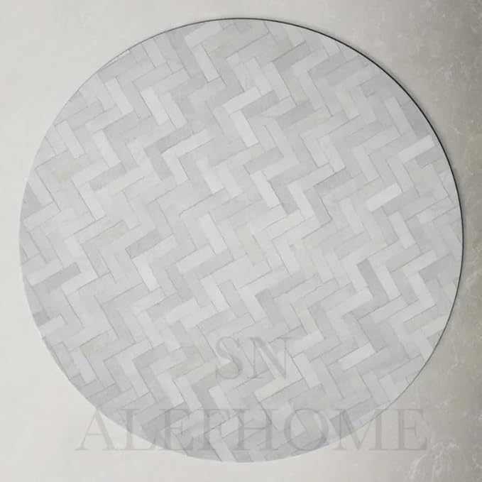 Sn Alef Home Soft Textured Round Rug | White & Grey Woven Carpet for Living Room Bedroom | Minimalist Handcrafted Circular Floor Mat for Home & Decor (Gray_9x9 ft)