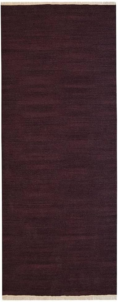 Rugsotic Carpets Hand Woven Flat Weave Kilim Wool 2'6''x6' Runner Area Rug Solid Plum D00111